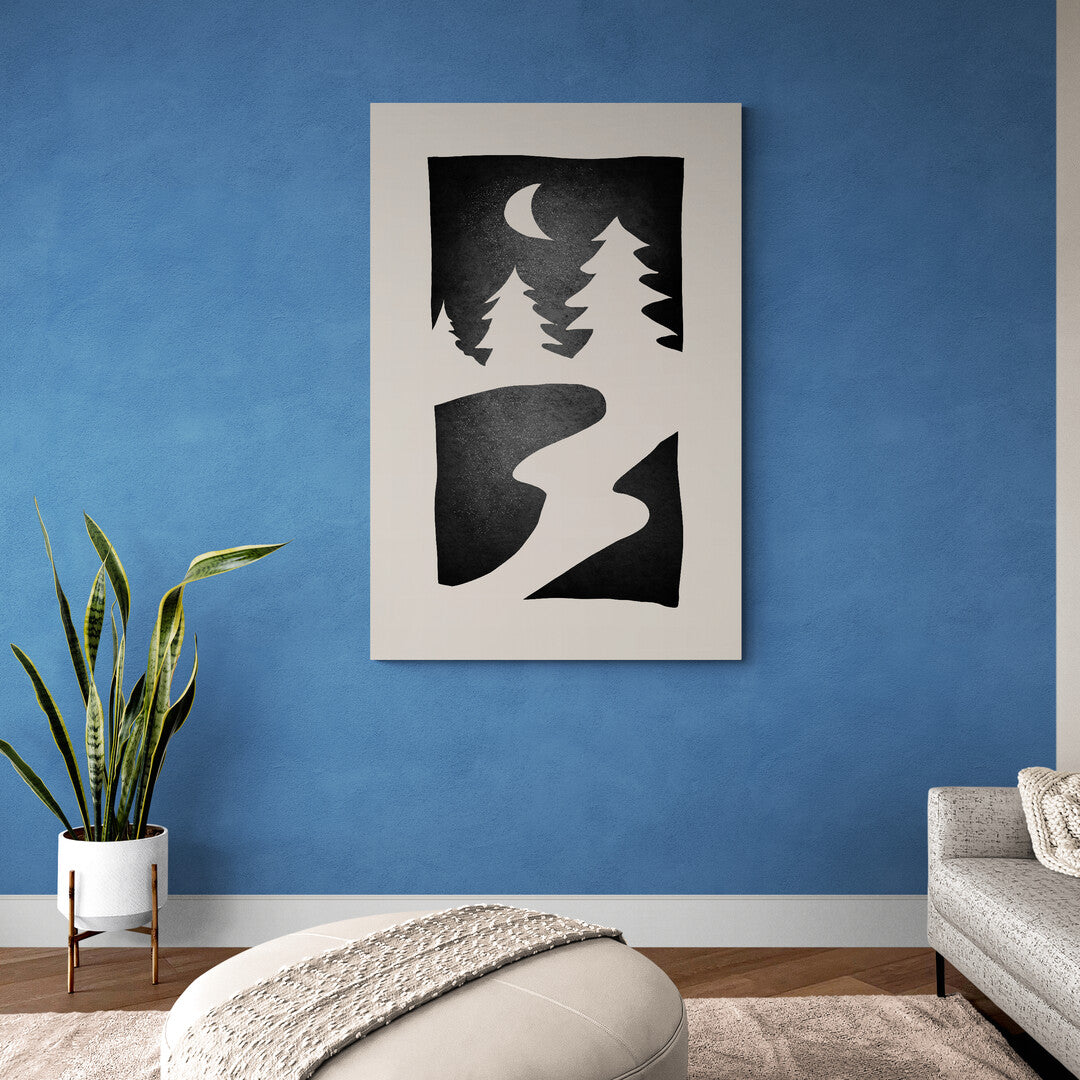 Paysage minimaliste noir et banc