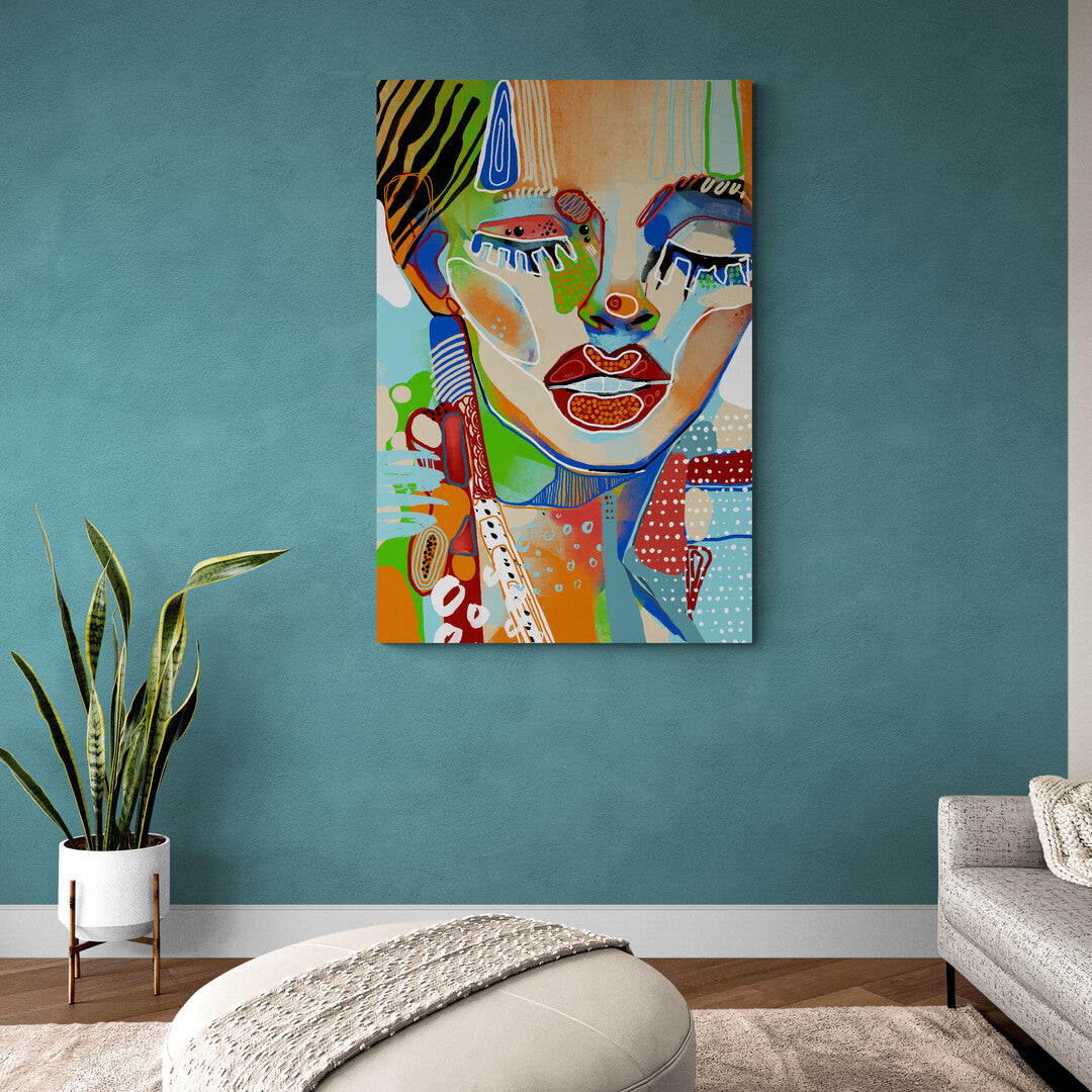Portrait de femme en vert et bleu