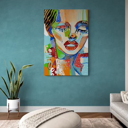 Portrait de femme en vert et bleu