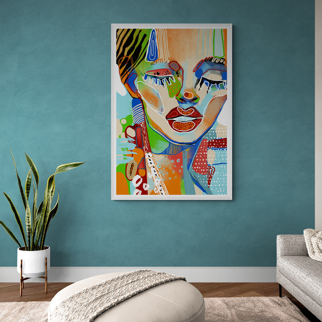 Portrait de femme en vert et bleu