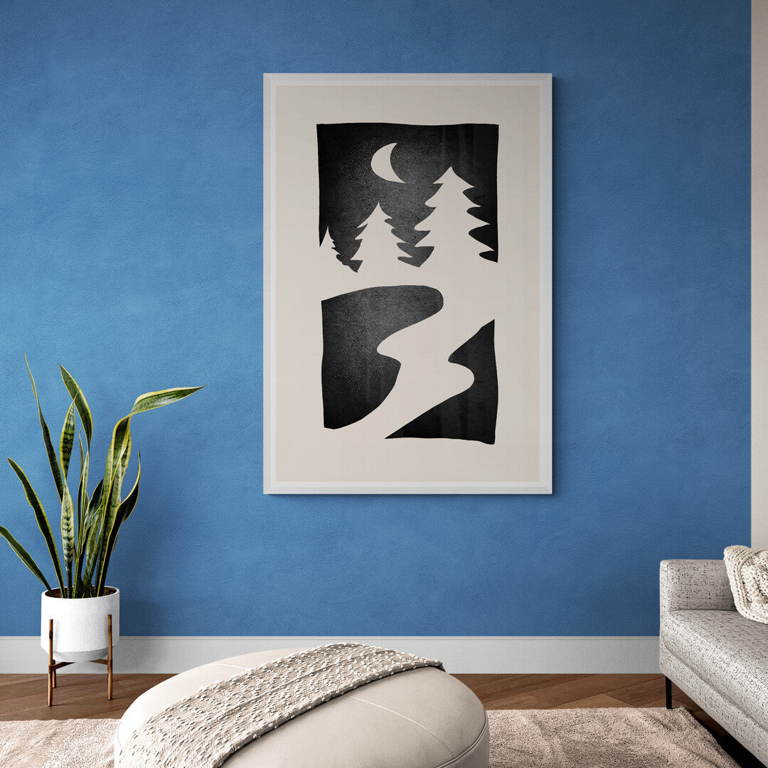 Paysage minimaliste noir et banc