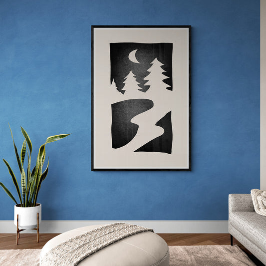 Paysage minimaliste noir et banc