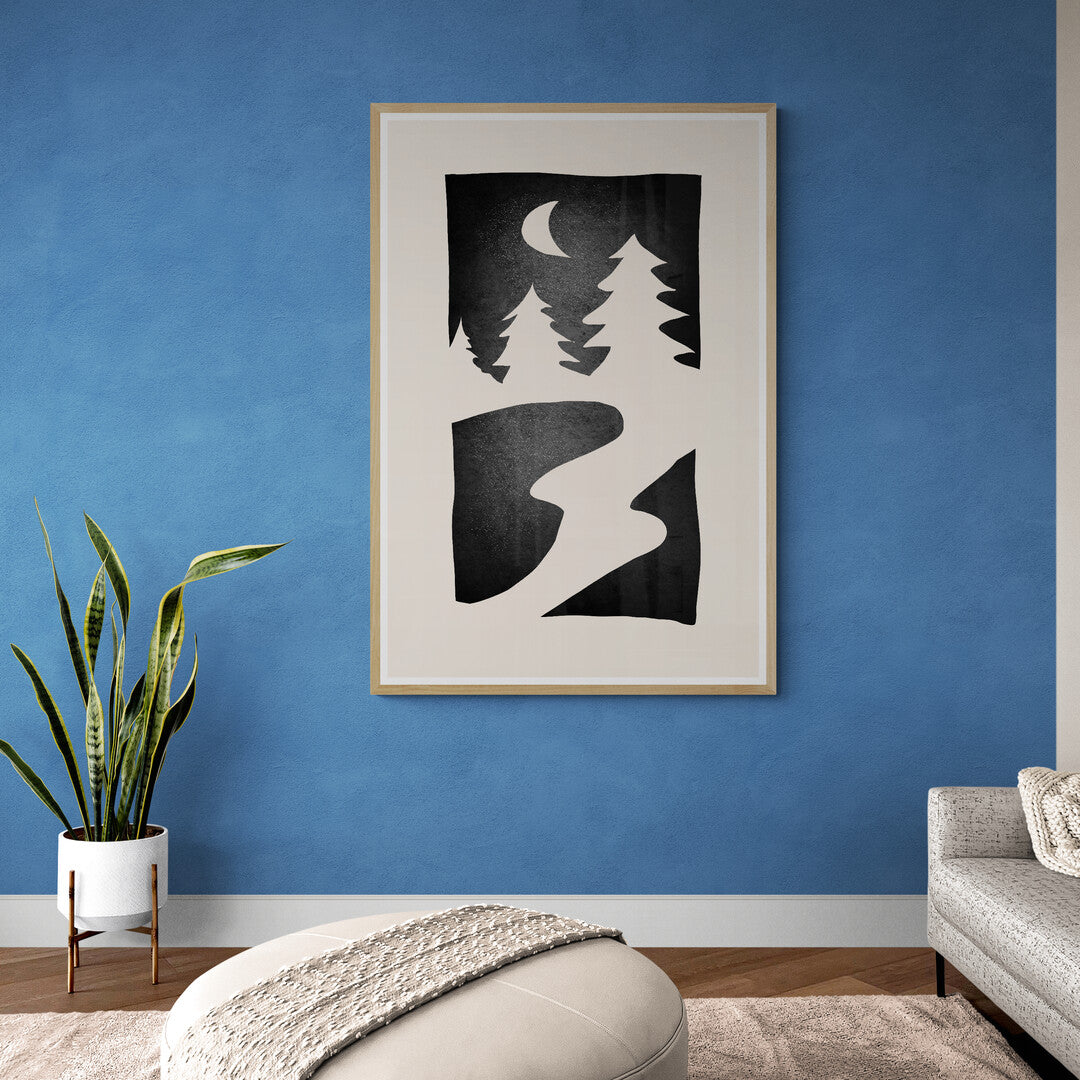 Paysage minimaliste noir et banc