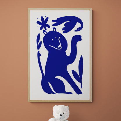 Chien et signe bleus